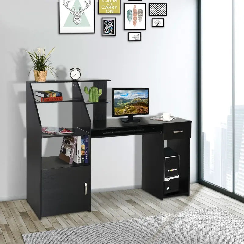 HOMCOM Computer Desk with Storage Shelves Study Writing Table for Home Office