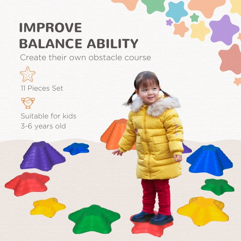 Outsunny Balance Stepping Stones for Kids, 11 PCS Starfish Style Non-Slip Obstacle Course, Stackable Balance Blocks for Coordination and Balance Development, Indoor/Outdoor