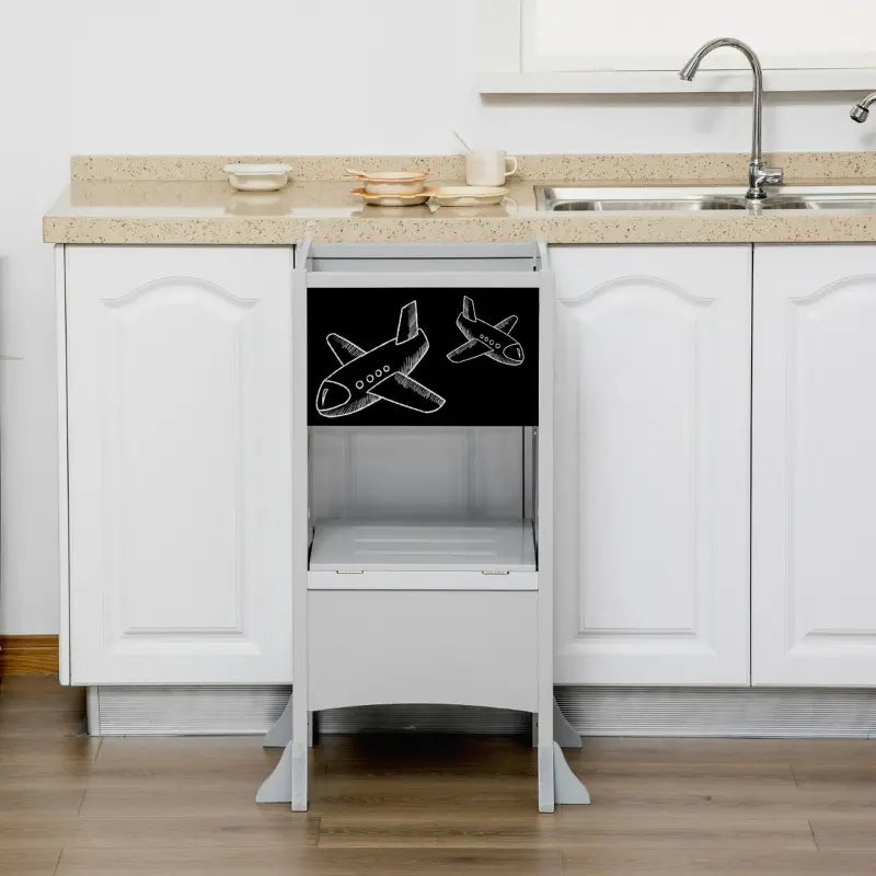 Qaba Kids kitchen step stool Foldable Step Stool with Blackboard & Lockable Handrail-1