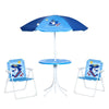 Outsunny Kids Table and Chair Set, Outdoor Folding Garden Furniture, for Patio Backyard, with Shark Pattern, Removable & Height Adjustable Sun Umbrella, Aged 3-6 Years Old, Blue