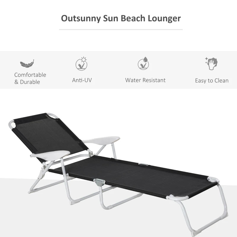 Outsunny Folding Chaise Lounge, Outdoor Sun Tanning Chair, 4-Position Reclining Back, Armrests, Iron Frame & Mesh Fabric for Beach, Yard, Patio, Blue
