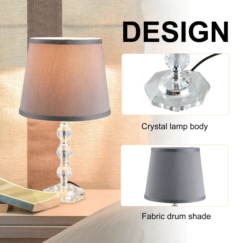 HOMCOM Crystallite Modern Table Lamps for Bedroom Set of 2, Bedside Desk Lamp for Home Office, Living Room Lamp Set with Fabric Lampshades, Gray