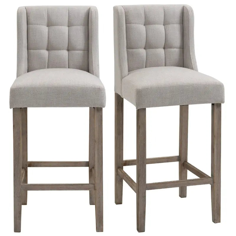 HOMCOM Modern Bar Stools, Tufted Upholstered Barstools, Pub Chairs with Back, Rubber Wood Legs for Kitchen, Dinning Room, Set of 2, Beige-1