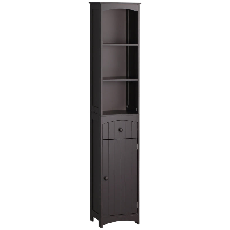 HOMCOM Bathroom Storage Cabinet, Free Standing Bathroom Storage Unit, Tall Linen Tower with 3-Tier Shelves and Drawer, Brown