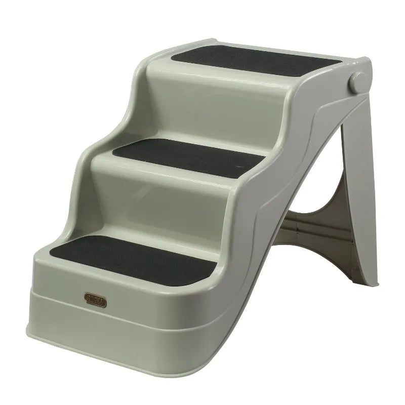 Open Box PawHut 3 Step Portable Folding Pet Stairs Ramp Easy Climb Step Stool With Anti-Slip Mat - Cream White