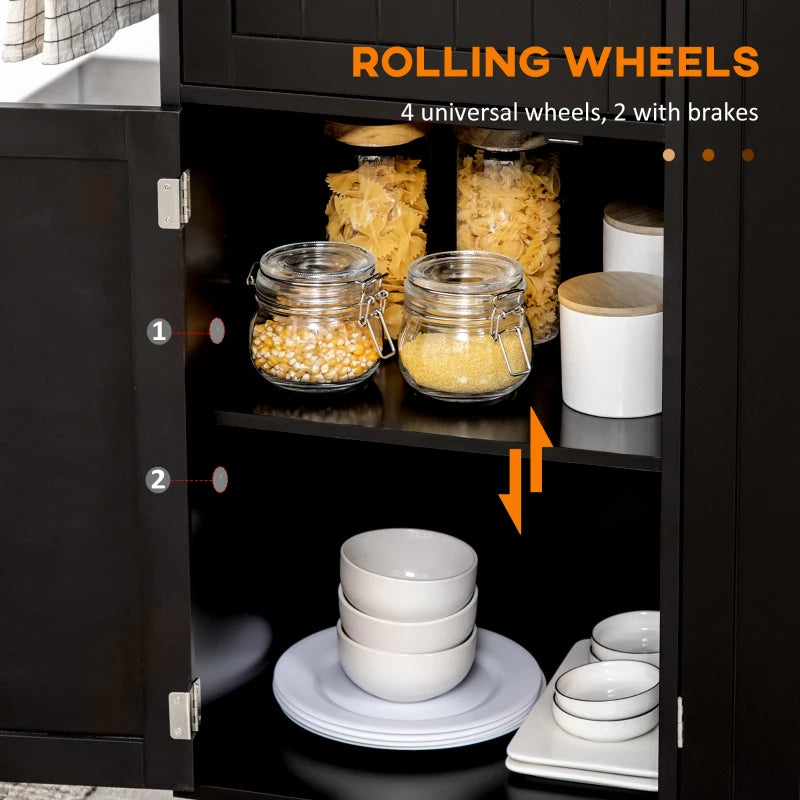 HOMCOM Triple-Cabinet Rolling Kitchen Island on Wheels, Kitchen Cart with Storage Shelf Adjustment, Rolling Utility Cart