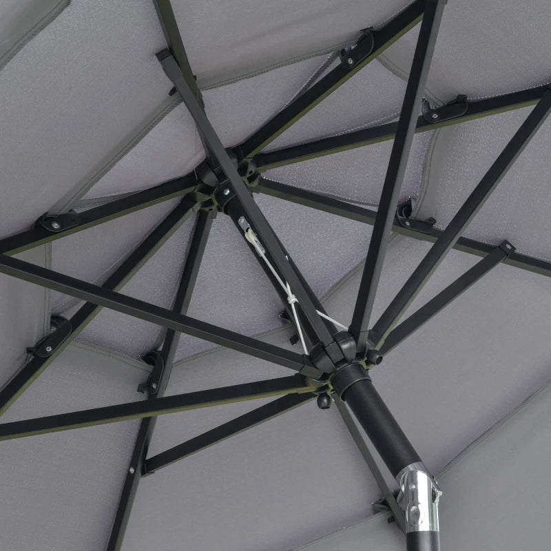 Outsunny 9' 3-Tier Patio Umbrella, Outdoor Market Umbrella with Crank and Push Button Tilt for Deck, Backyard and Lawn, Dark Grey