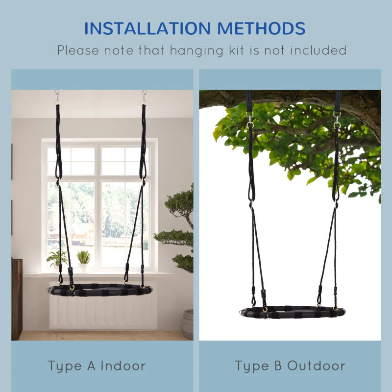 HOMCOM Hanging Tree Swing, Flying Platform Attaches to Tree or Existing Swing Set for Backyard and Heavy Duty, Black