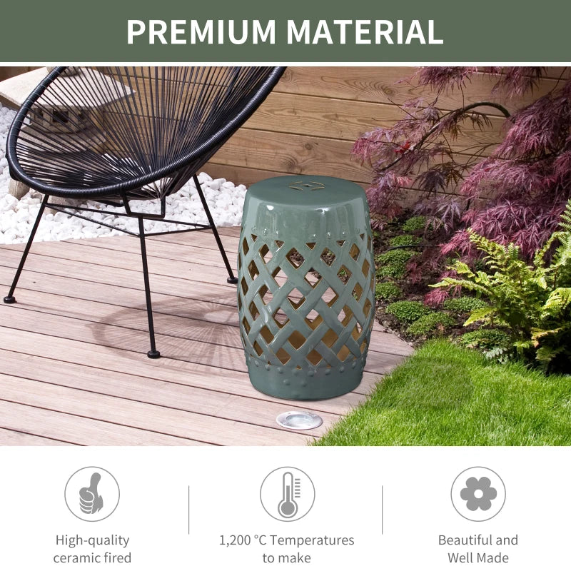 Outsunny 12" Patio Round Stool Outdoor Footstool, Mosaic Side Table Plant Stand, Grey