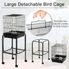 PawHut Large Bird Cage with Shelf, Handle for Taking Up or Down Stairs, Metal Bird Cage with Easy Big Doors, Outdoor or Indoor Aviary, White
