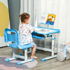 Qaba Kids Table and Chair Set, Activity Desk with USB Lamp, Storage Drawer for Study, Activities, Arts, or Crafts, Blue and White