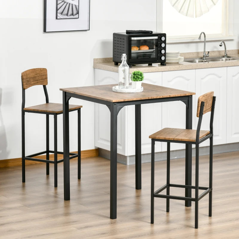 HOMCOM 3 Piece Industrial Counter Height Dining Table Set, Bar Table & Chairs with Steel Legs & Footrests, Black
