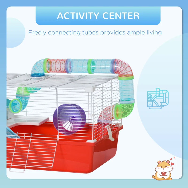 PawHut Four-tier Hamster Habitat Big Cages for Small Animals, Rats, Mice, Gerbils, Pink