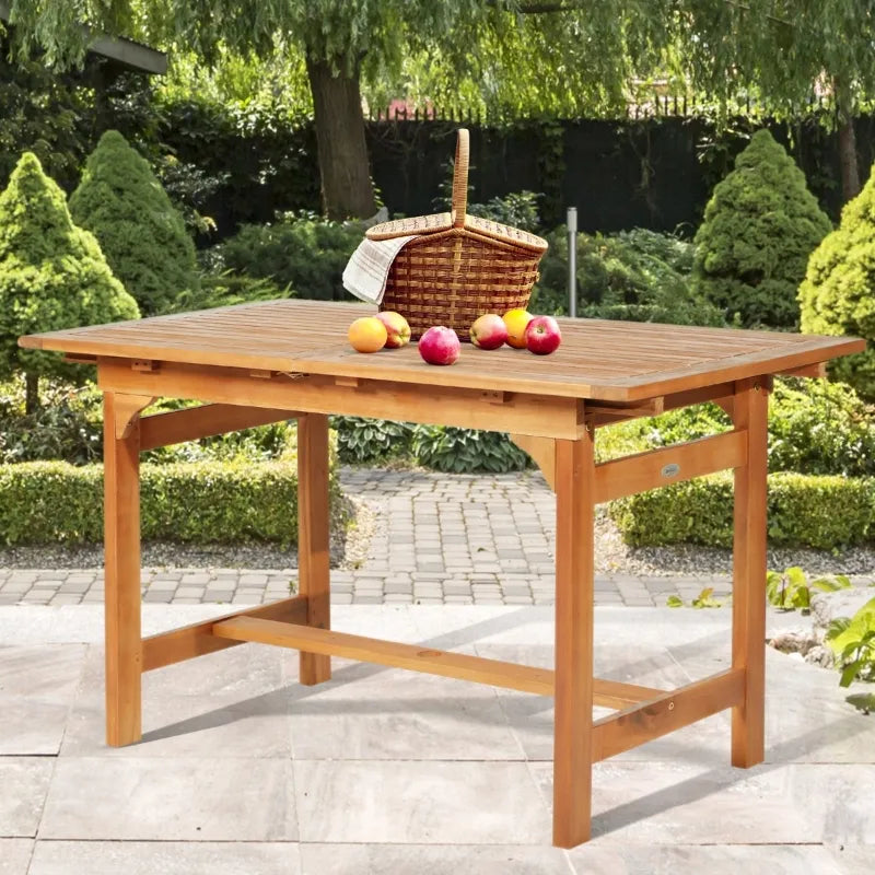 Outsunny Poplar Wood Slat Rectangular Extendable Outdoor Dining Table