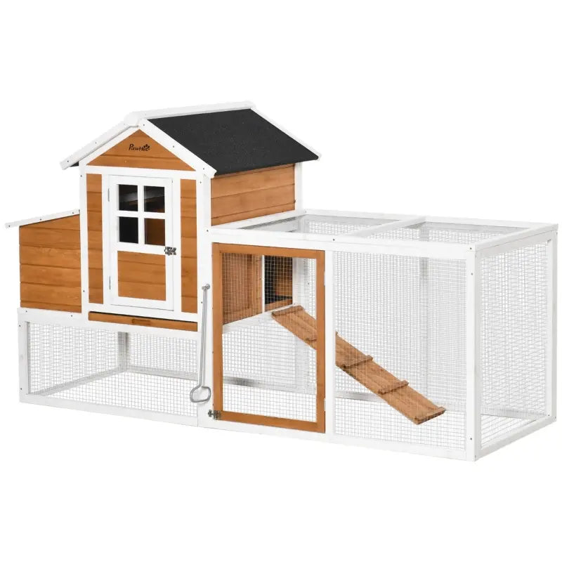PawHut 76" Wooden Chicken Coop, Outdoor Hen House Poultry Cage with Plant Box, Openable Roof, Outdoor Run, Nesting Box, Removable Tray and Lockable Doors, Grey