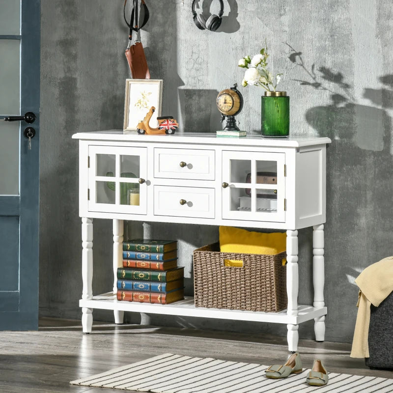 HOMCOM Vintage Console Table with 2 Drawers and Cabinets, Retro Sofa Table for Entryway, Living Room and Hallway, White