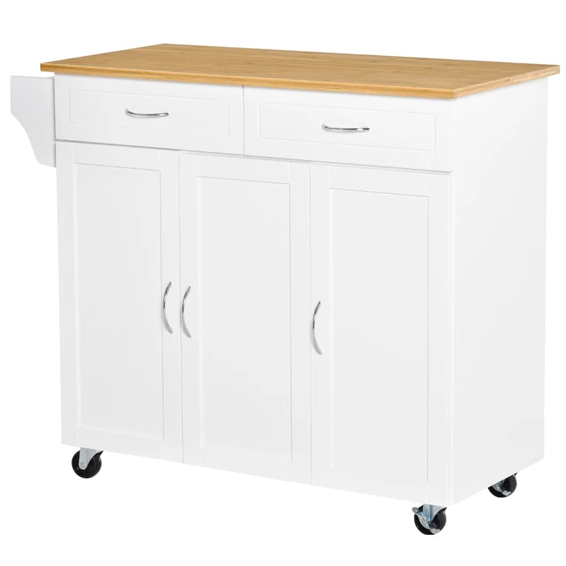 HOMCOM Rolling Kitchen Island with Storage, Portable Kitchen Cart with Stainless Steel Top, 2 Drawers, Spice, and Towel Rack and Cabinets, Grey