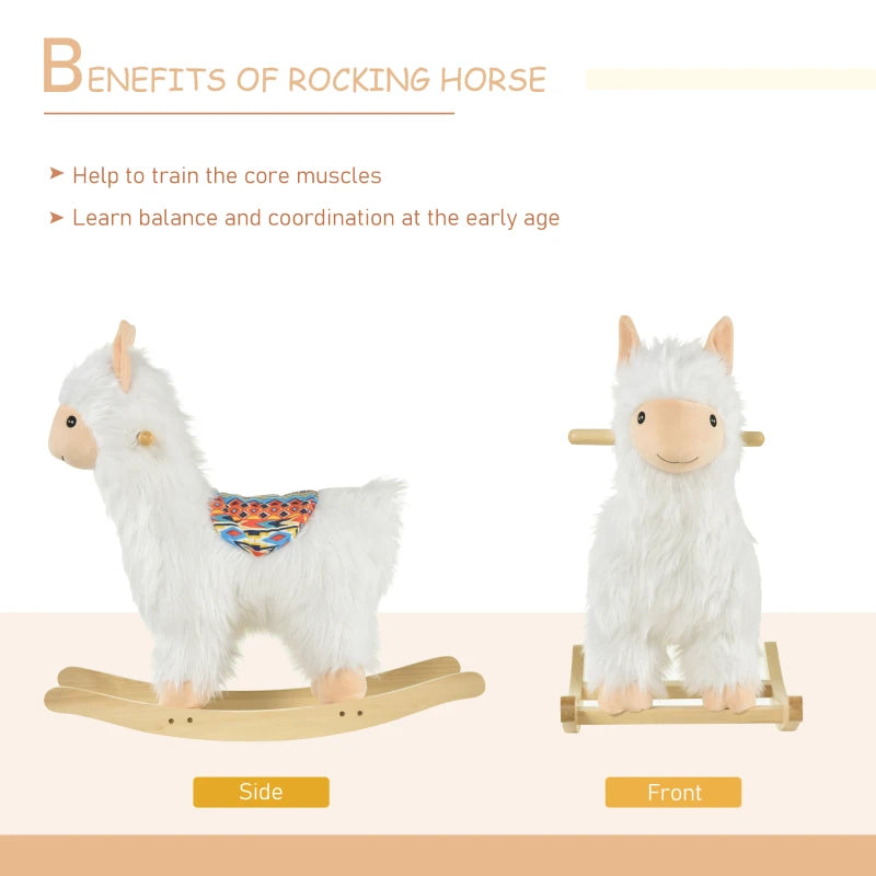 Qaba Kids Ride-On Rocking Horse Toy Llama Style Rocker Soft Plush Fabric for Children 18-36 Months