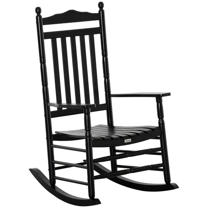 Outsunny Wooden Rocking Chair Traditional Porch Rocker for Outdoor Indoor Black