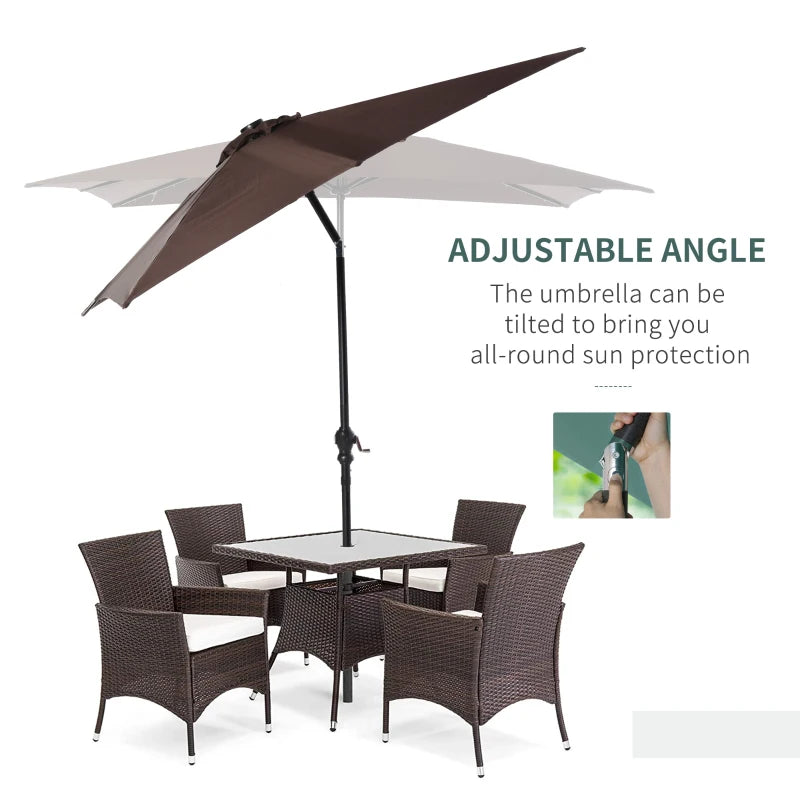 Outsunny 9' x 7' Patio Umbrella Outdoor Table Market Umbrella with Crank, Solar LED Lights, 45° Tilt, Push-Button Operation, for Deck, Backyard, Pool and Lawn, Wine Red