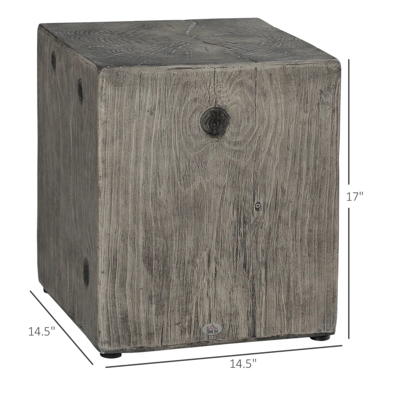HOMCOM Concrete End Table Rustic Side Table with Wood Grain Finish for Indoors and Outdoors Gray
