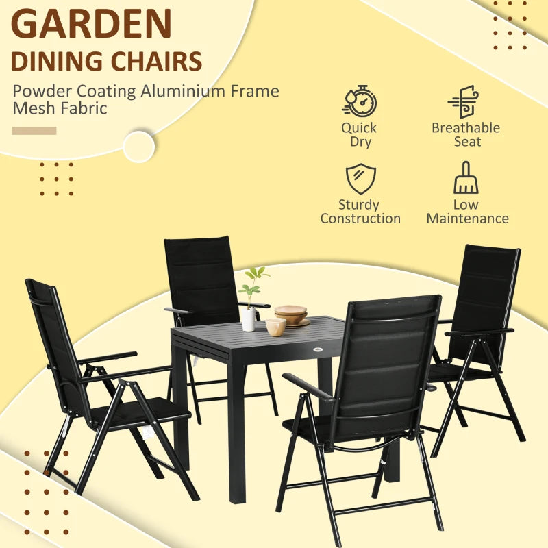Outsunny 7 Pieces Patio Outdoor Dining Set for 6, Aluminum Frame Patio Dining Furniture Set with Expandable Table, Folding & Reclining Chairs with Mesh Fabric Seats, Black