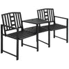 Outsunny Tete-a-Tete Garden Bench with Center Table, Metal Frame, Outdoor 2-Person Loveseat with Armrest for Patio Backyard Porch Black
