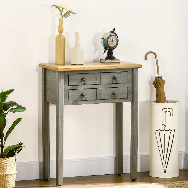 HOMCOM Vintage Console Table with 2 Drawers, Retro Entryway Table for Hallway, Living Room and Hallway, Grey
