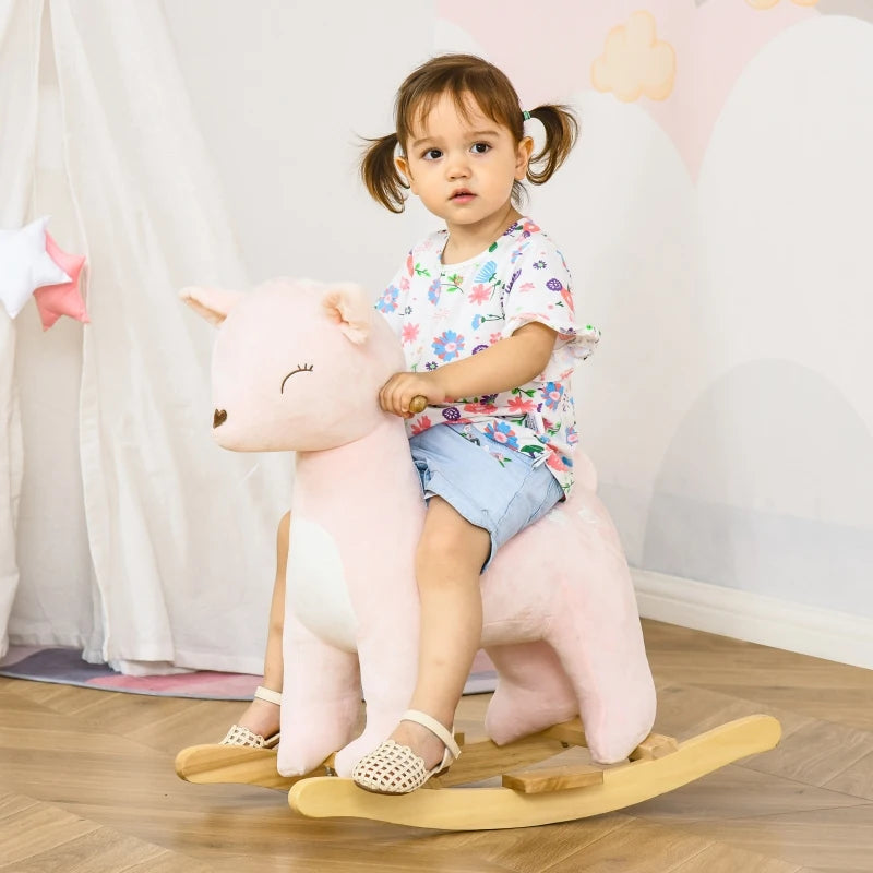 Qaba Kids Ride-On Rocking Horse Toy Mammoth Style Rocker with Realistic Sound & Soft Plush Fabric for Children 18-36 Months