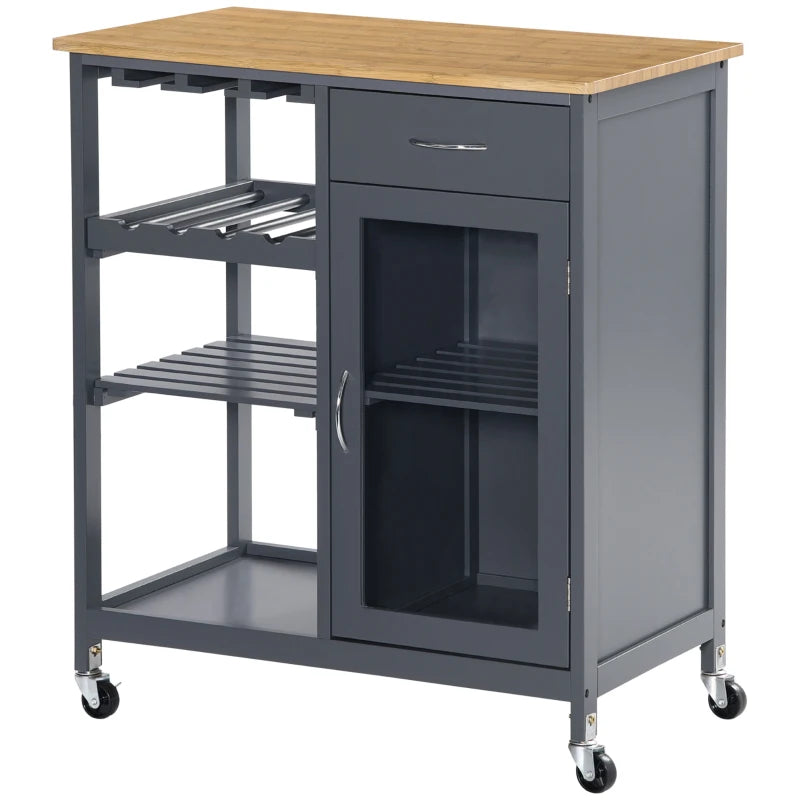 HOMCOM Rolling Kitchen Island with Storage, Kitchen Cart, Utility Trolley with Wine Rack, Shelves, Drawer and Cabinet, Gray