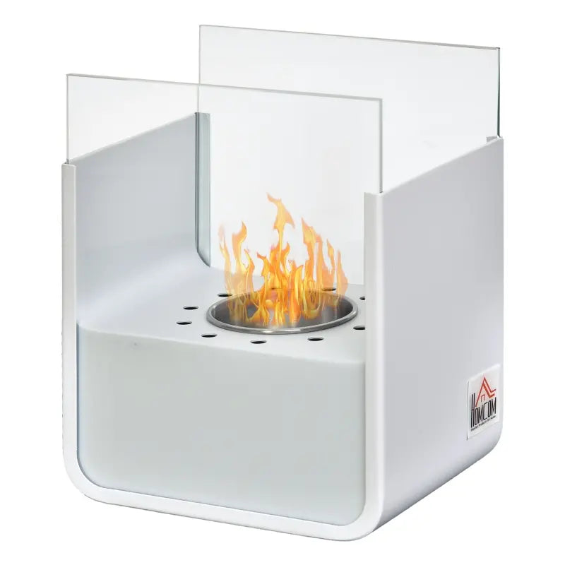 HOMCOM Portable Tabletop Ventless Ethanol Fireplace Indoor Outdoor Fire Pit, 7.75"x 6'' - White