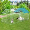 PawHut Metal Pet Enclosure Small Animal Playpen Outdoor Play Rabbit Folding Cage w/ Cover 86.6" x 40.6" x 40.6" Silver & Green