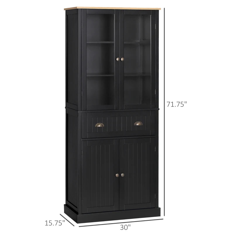 HOMCOM Freestanding Kitchen Pantry, 5-tier Storage Cabinet with Adjustable Shelves and Drawer for Living Room, Dining Room, Black