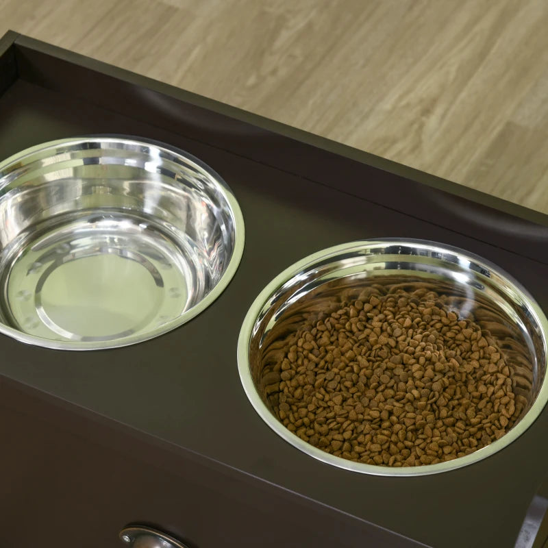 PawHut Raised Pet Feeding Storage Station with 2 Stainless Steel Bowls