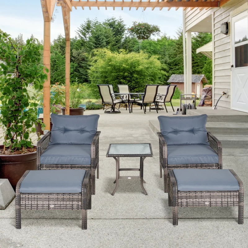 Outsunny 5-Piece Rattan Wicker Patio All Weather Conversation Sofa Set with Ottomans