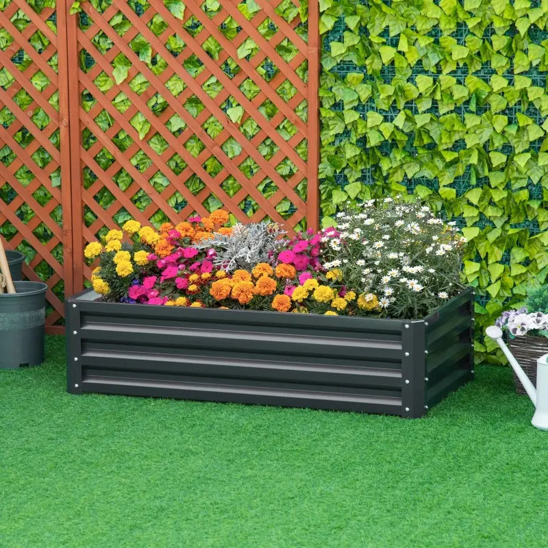 Outsunny Metal Raised Garden Bed No Bottom DIY Large Steel Planter Box w/ Gloves