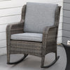 Outsunny Patio Wicker Rocking Chair, Outdoor PE Rattan Swing Chair w/ Soft Cushions, Classic Style for Garden, Patio, Lawn, Mixed Grey