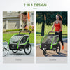 ShopEZ USA 3-in-1 Bike Trailer for Kids, Running Stroller with 2 Seats, Jogging Cart with 5-Point Harness, Storage Units, Green