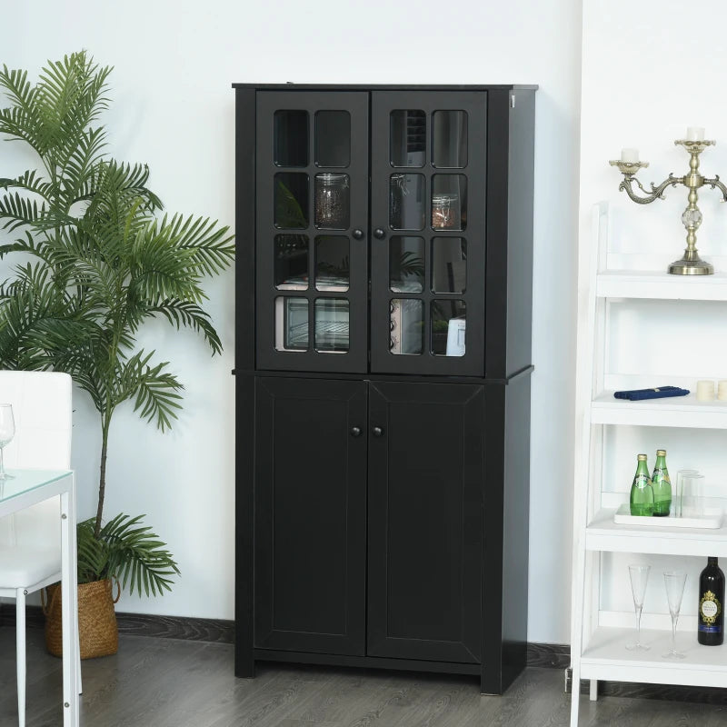 HOMCOM 71" Freestanding Kitchen Pantry Cabinet with Glass Door and Shelves, Tall Cupboard for Dining Room, Living Room, Black