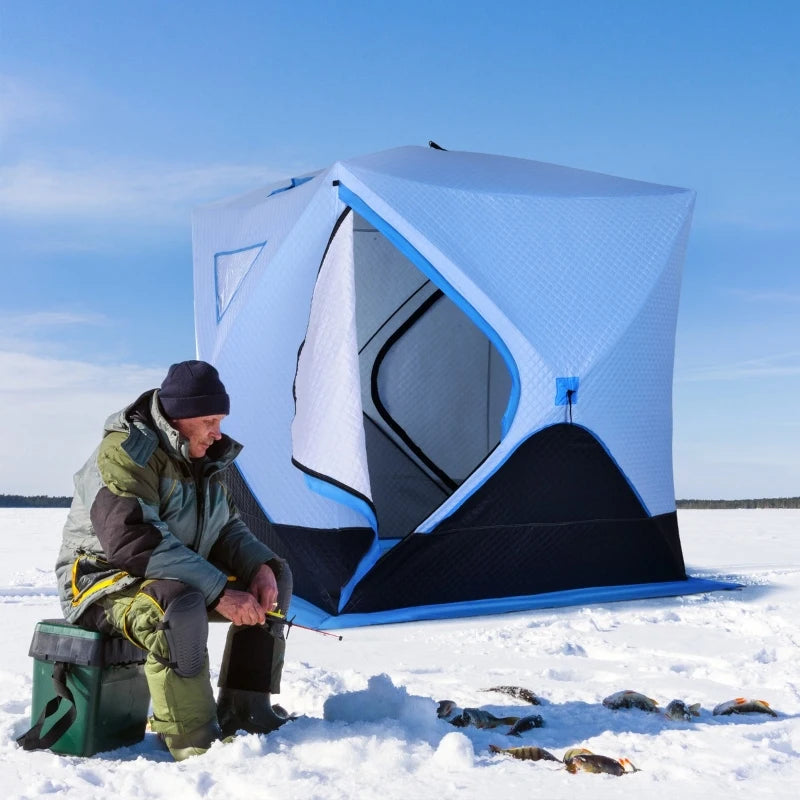Outsunny 4 Person Portable Ice Fishing Shelter, Outdoor Tent w/ Travel Bag, Windows, Red