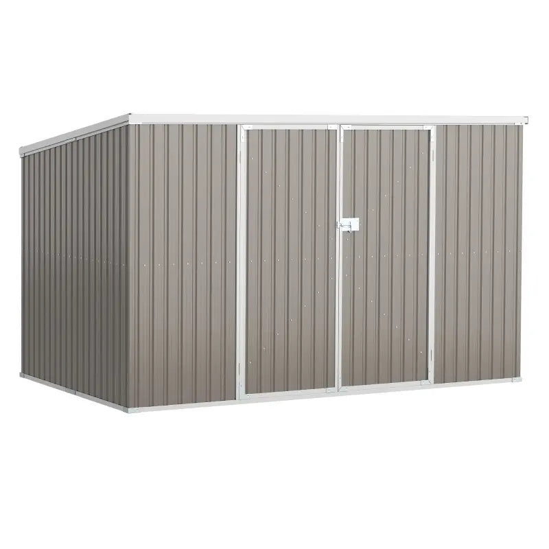 Outsunny 11' x 6' x 6' Steel Garden Storage Shed, Outdoor Utility Tool House with Double Lockable Doors for Backyard, Patio, Lawn, Light Grey
