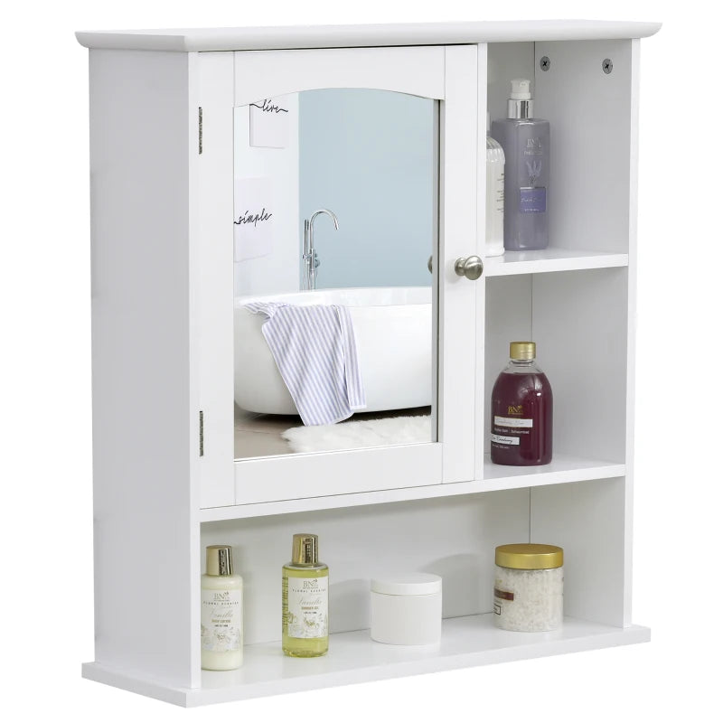 kleankin Bathroom Medicine Cabinet with Mirror, Wall-Mounted Bathroom Cabinet with Adjustable Shelf for Living Room and Laundry Room, White