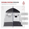 Outsunny Pop Up Shower Tent w/ Two Rooms, Shower Bag, Floor and Carrying Bag, Portable Privacy Shelter, Instant Changing Room for 2 Person, Black