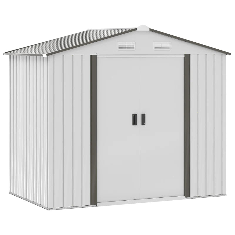Outsunny 7' x 4' x 6' Outdoor Storage Shed Metal Garden Tool Storage Shed with Sloped Roof - Gray / White