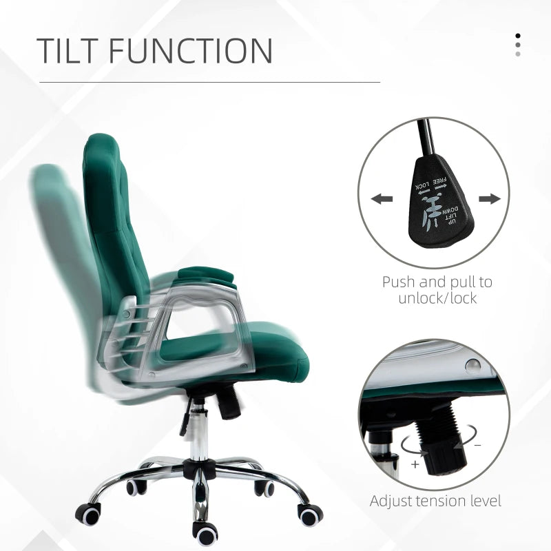 Vinsetto Velvet Office Chair Desk Chair with 360 Degree Swivel Wheels Adjustable Height Tilt Function Dark Blue