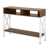 HOMCOM Industrial Style Entryway Console Table Desk with Shelf for Living Room, or Bedroom, Walnut Wood Grain and White
