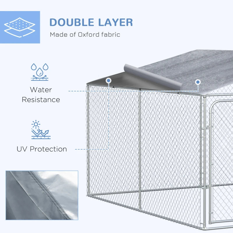 PawHut Outdoor Dog Kennel Galvanized Steel Fence with Cover Secure Lock Mesh Sidewalls for Backyard 157.5" x 157.5" x 91.25"