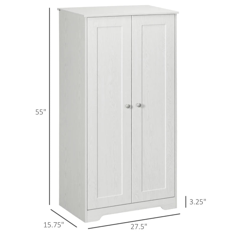 HOMCOM Kitchen Pantry, Freestanding Cupboard with 2 Doors, Adjustable Shelves for Living Room, Dining Room and Bedroom, White