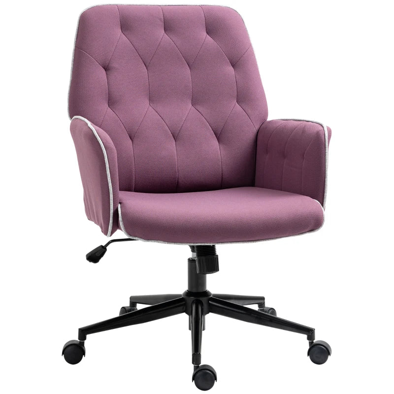 Vinsetto Modern Mid-Back Tufted Linen Fabric Home Office Task Chair with Arms  Swivel Adjustable - Purple