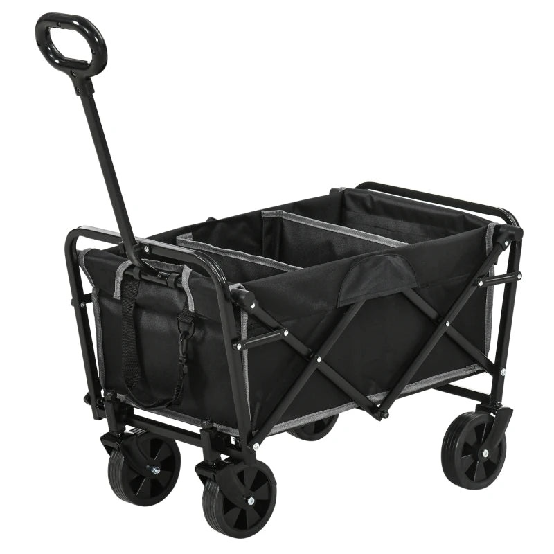 Outsunny Collapsible Wagon with Adjustable Handle, Heavy Duty Folding Garden Carts with All-Terrain Wheels, for Beach, Sports, Shopping, Camping